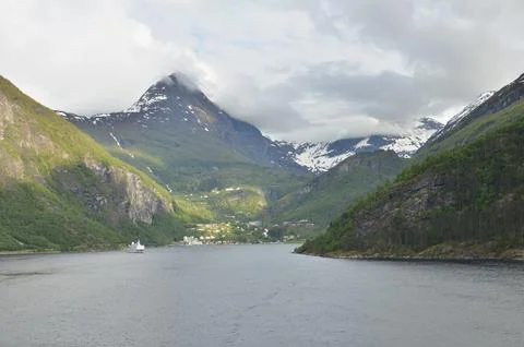 Norwegian Fjord Waterfall nature background skandinavia cruise Stock Photos