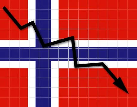 The Norwegian flag and arrow graph going down Stock Illustration