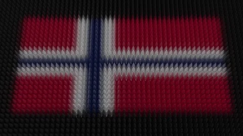 Norwegian Flag Light Shining on Scrolling Bullets Stock Footage 297237127