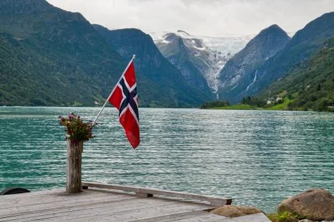 The Norwegian flag Stock Photos