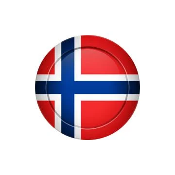 Norwegian flag on the round button, vector illustration Ilustración de archivo