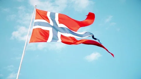 Norwegian flag waving in the wind Stock Footage 76804259