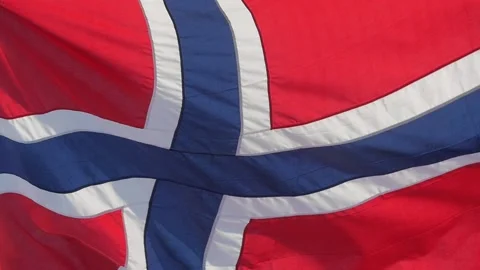 The Norwegian flag waving in the wind in slow motion. Stock Footage 152533751