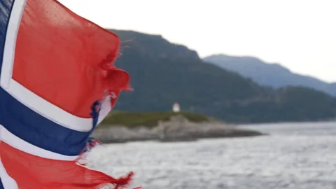 Norwegian flag in the wind Video stock 90772441