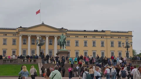 Norwegian Flags at Half Mast in Oslo During National Mourning Stock Footage 343894657