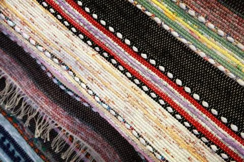 Norwegian handmade patchwork rug background texture Stockfoto's