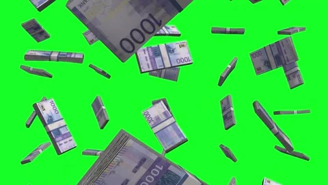 Norwegian Krone Falling Animation Stacks Of Money on Green Screen Stock Footage 299452245