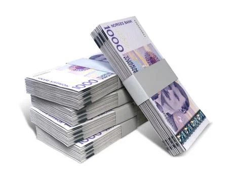 Norwegian krone notes bundles stack Illustrazione stock