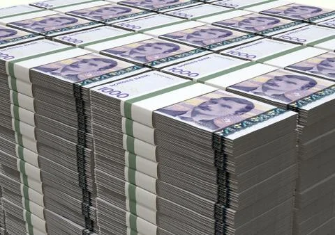 Norwegian krone notes bundles stack イラスト素材