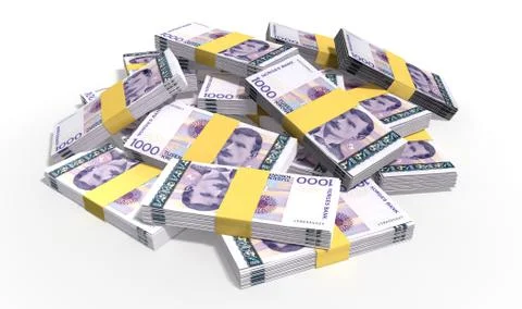 Norwegian krone notes scattered pile Illustrazione stock