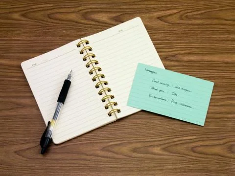 Norwegian; Learning New Language Writing Words on the Notebook Foto stock