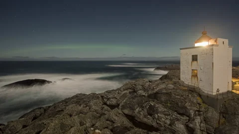 Norwegian lighthouse on the coast Stock Footage 147432316