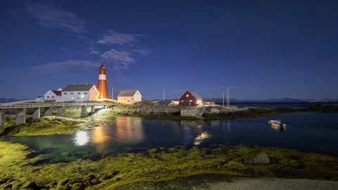 Norwegian lighthouse on the coast Stock Footage 250300221