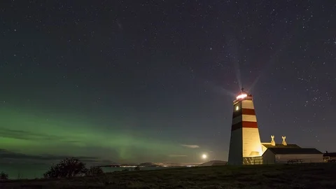 Norwegian lighthouse at night Stock Footage 87793941