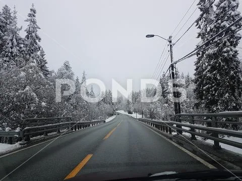 Norwegian winter landscapes with mountains and roads Stock Photos