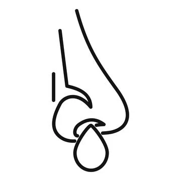 Nose bleeding with blood drop flowing, runny nose simple line icon Stock Illustration