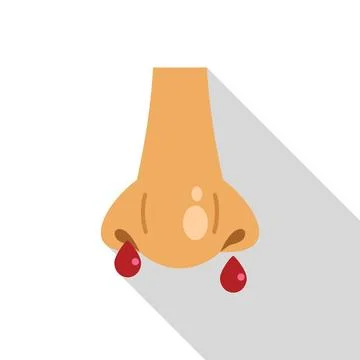 Nose bleeding with blood drops flowing from nostril icon Stock Illustration
