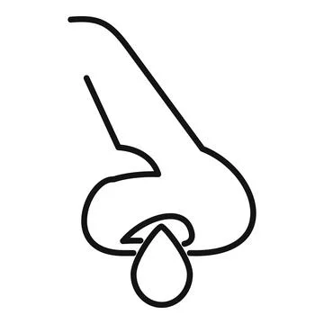 Nose bleeding with a drop of blood falling down line icon Stock Illustration