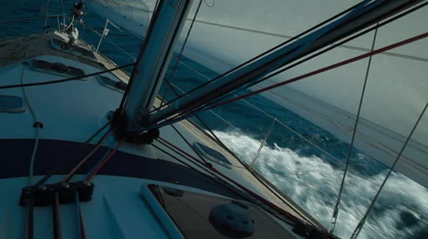 The nose of the boat cuts through the waves Stock Footage 41144033
