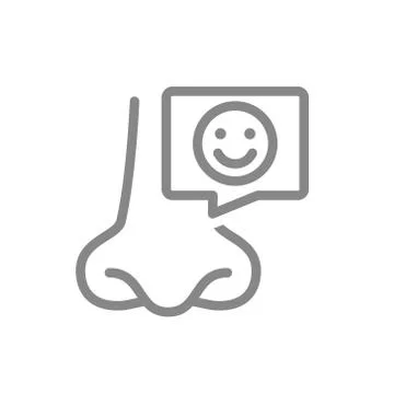 Nose with happy face in speech bubble line icon. Healthy olfactory organ symbol Stockillustratie