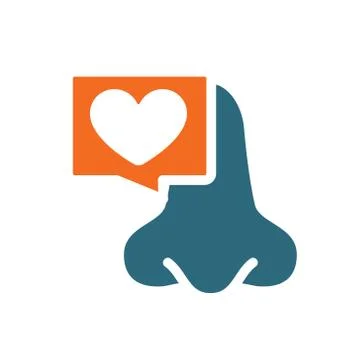 Nose with heart in chat bubble colored icon. Healthy olfactory organ symbol Stockillustratie