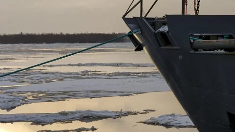 The nose of a moored ship during an ice drift Stock Footage 255818893