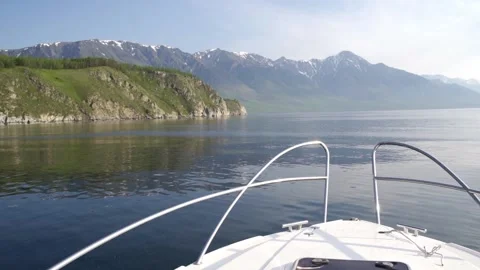 Nose part of ship on waves. Move forward on sea in great white sailing yacht Stock Footage 157356525