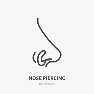 Nose piercing line icon, vector pictogram of face jewelry. Piercing studio logo Stock Illustration