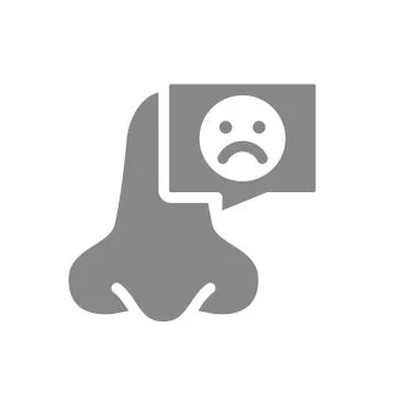 Nose with sad face in chat bubble grey icon. Diseased of nose symbol Stock Illustration