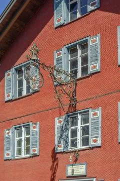 Nose shield with double headed eagle on the former Adler Inn Austrian Amtshaus Stock Photos