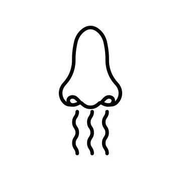 Nose with smoke icon linear logo mark in black and white Stock Illustration