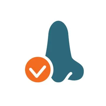 Nose with tick checkmark colored icon. Healthy olfactory organ symbol Stock Illustration