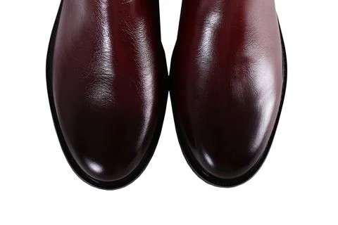 Noses (front) of black women's boots close-up on a white background Fotos de archivo