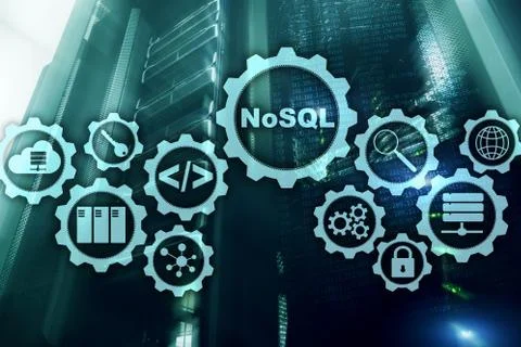 NoSQL. Structured Query Language. Database Technology Concept. Server room ba Stock Photos