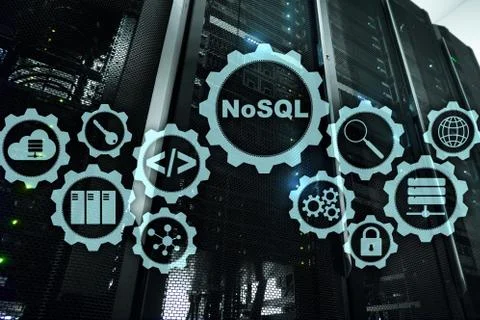 NoSQL. Structured Query Language. Database Technology Concept. Server room ba Stock Photos