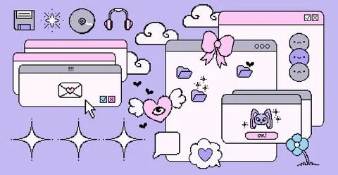 Nostalgic 90s computer interface set Stock Illustration