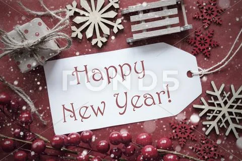 Nostalgic Christmas Decoration, Label With Text Happy New Year Stock Photos