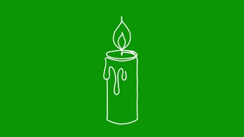 Nostalgic hand drawn candle flame on green screen. Retro wax light sketch Vídeo Stock 346823754
