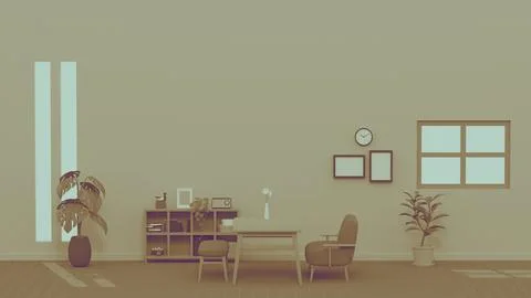 Nostalgic indoor image consisting of 3D illustration. Stock Illustration