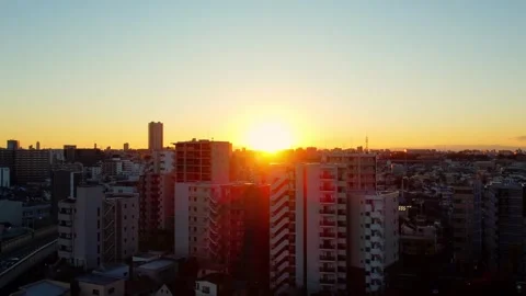 Nostalgic Sunset Over Tokyo Residential Area with Vibrant Gradient Sky Stock Footage 294065415
