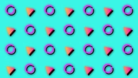 A nostalgic synthwave looping shape motion graphic animation with Cyan back.. Video stock 265594247
