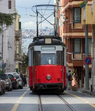 Nostalgic tram in the Kadikoy district. Stock Photos