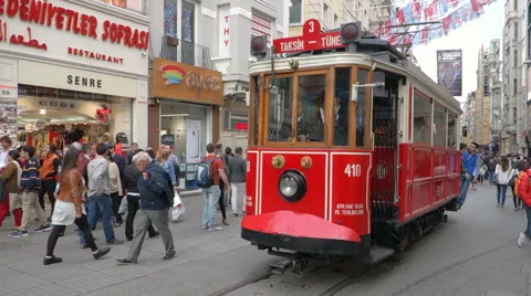 Nostalgic tramway in Beyoglu district in Istanbul Turkey (Editorial) Stock Footage 57259840