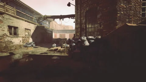Nostalgic urban decay mood with worn masonry and faint catwalks Stock-Footage 343610548