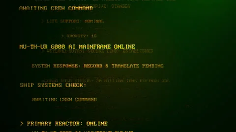 Nostromo cargo ship user Screen with Cybersecurity Code Commands Stock Footage 323901325