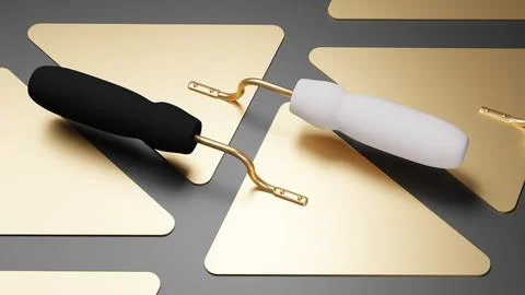 NOT AI 3D rendering of gold first class construction spatulas. Background f.. Stock Illustration