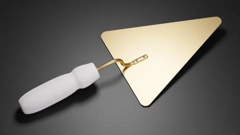 NOT AI 3D rendering of golden construction spatula with white matte handle .. Stock Illustration