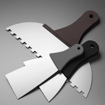NOT AI 3D rendering of professional set of spatulas with black plastic hand.. Stock Illustration
