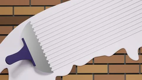 NOT AI 3D rendering of wide construction spatula prepares surface of brick .. Stock Illustration