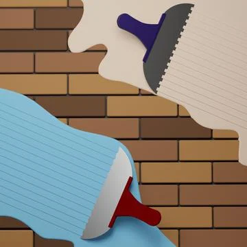 NOT AI 3D rendering of wide metal spatulas add volume to putty. Surface put.. Stock Illustration